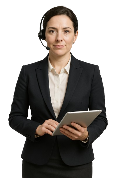 Site-Managerin mit Headset und Tablet